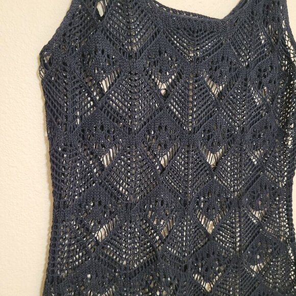 Crochet Black Sleeveless Dress  Dark Cottagecore Beachy Fairy‎ Grunge Sz S - Picture 6 of 7